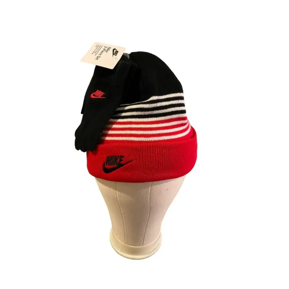 Nike Stripe Beanie and Glove 2 Piece Set Red Boys‎ 8-20 NWT